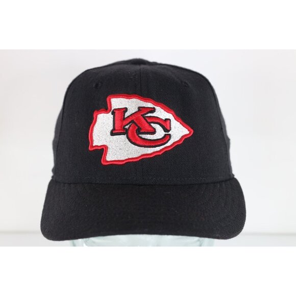 Vtg 90s New Era Kansas City Chiefs Football Fitted Hat Cap Black Wool 7 1/4 USA